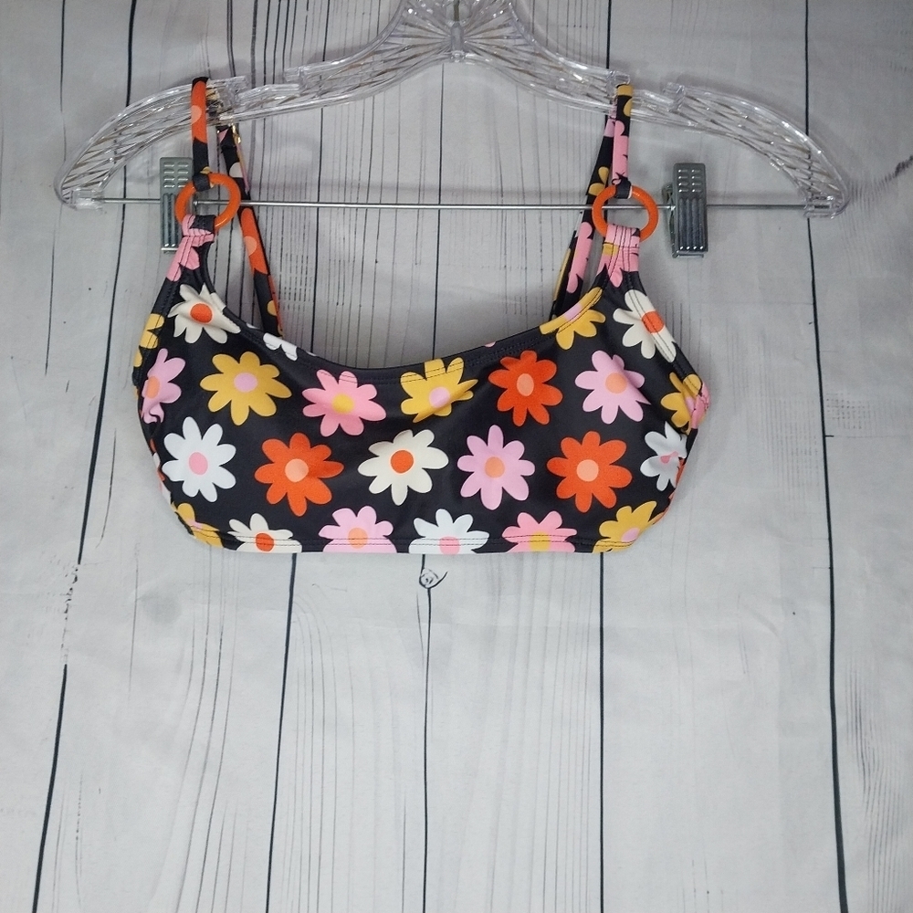 No Boundaries Floral Bikini Top with Multicolor Flowers And Orange Cover-up